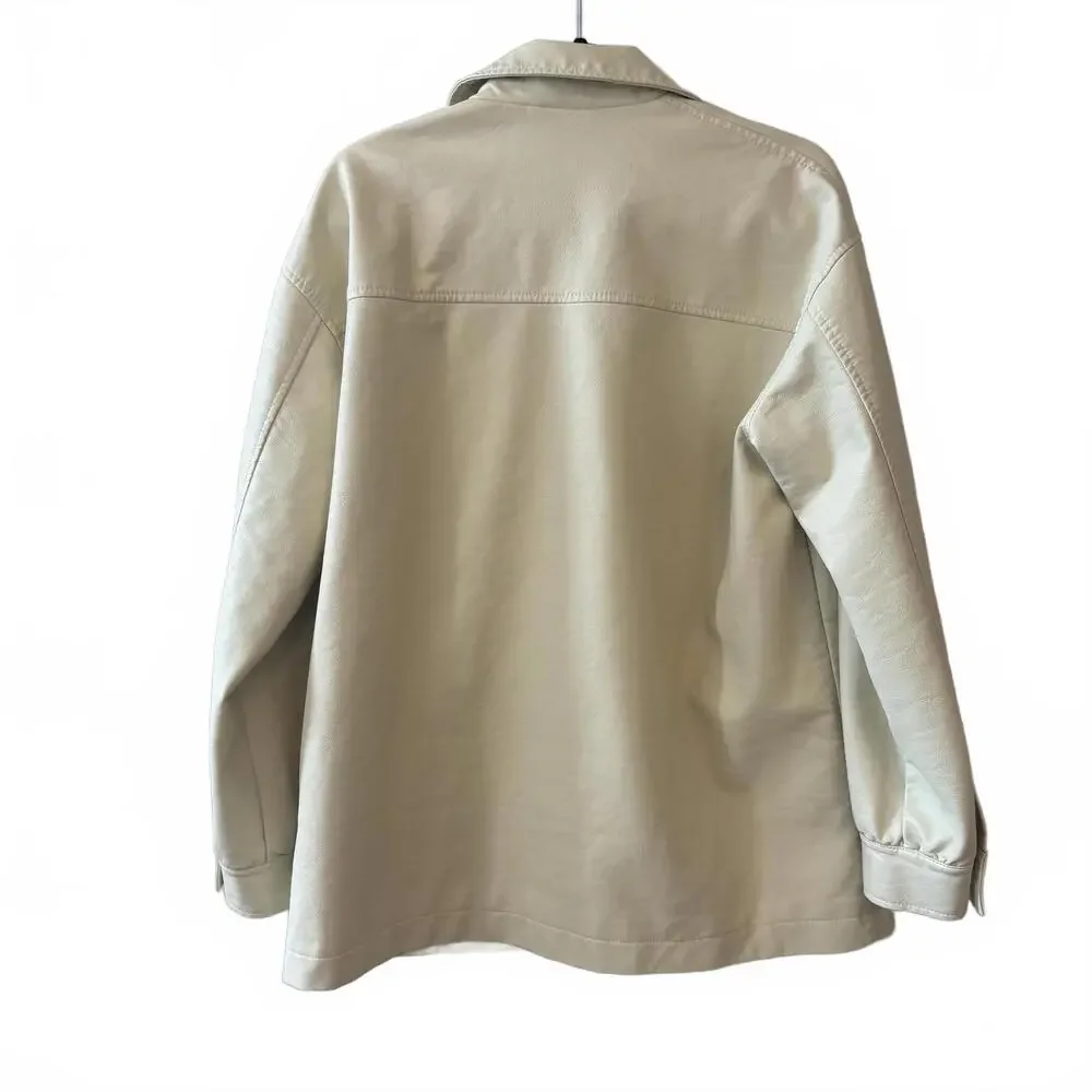 COLLUSION Cream Faux Leather Jacket - Picture 3 of 3